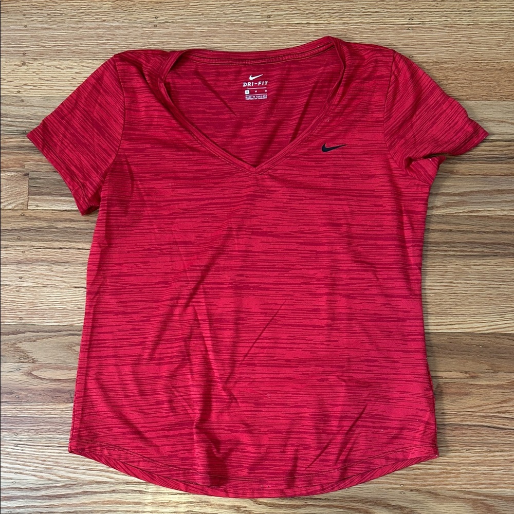 Nike Women's V-Neck Red Dri-Fit Tee